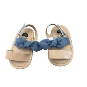 Myggpp Baby Girl Chambray Bowknot Open-Toe Non-Slip Sandals 0-6 Months